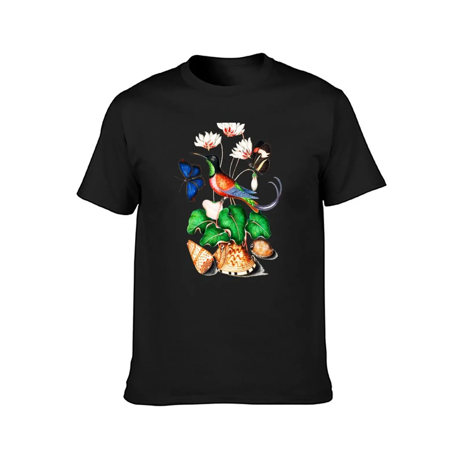 Hummingbird, flowers, butterflies and shells T-Shirt funnys summer top new edition Men's t-shirts