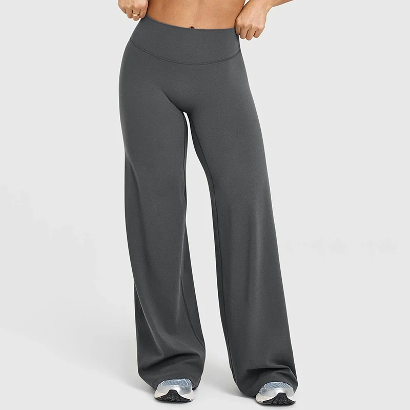 

Спортивные прямые брюки для йоги, женские удобные легкие эластичные широкие брюки для фитнеса, женские однотонные повседневные брюки с высокой талией