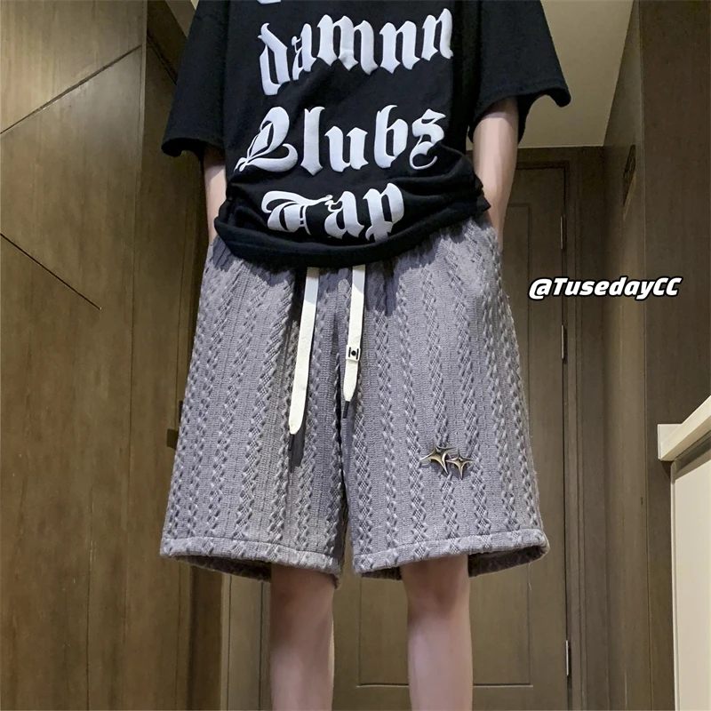 

ey Embroidered orts Men's Summer Thin Breathable Spor Five-Quarter Casual Straight Leg Summer Trendy Faion Streetwear