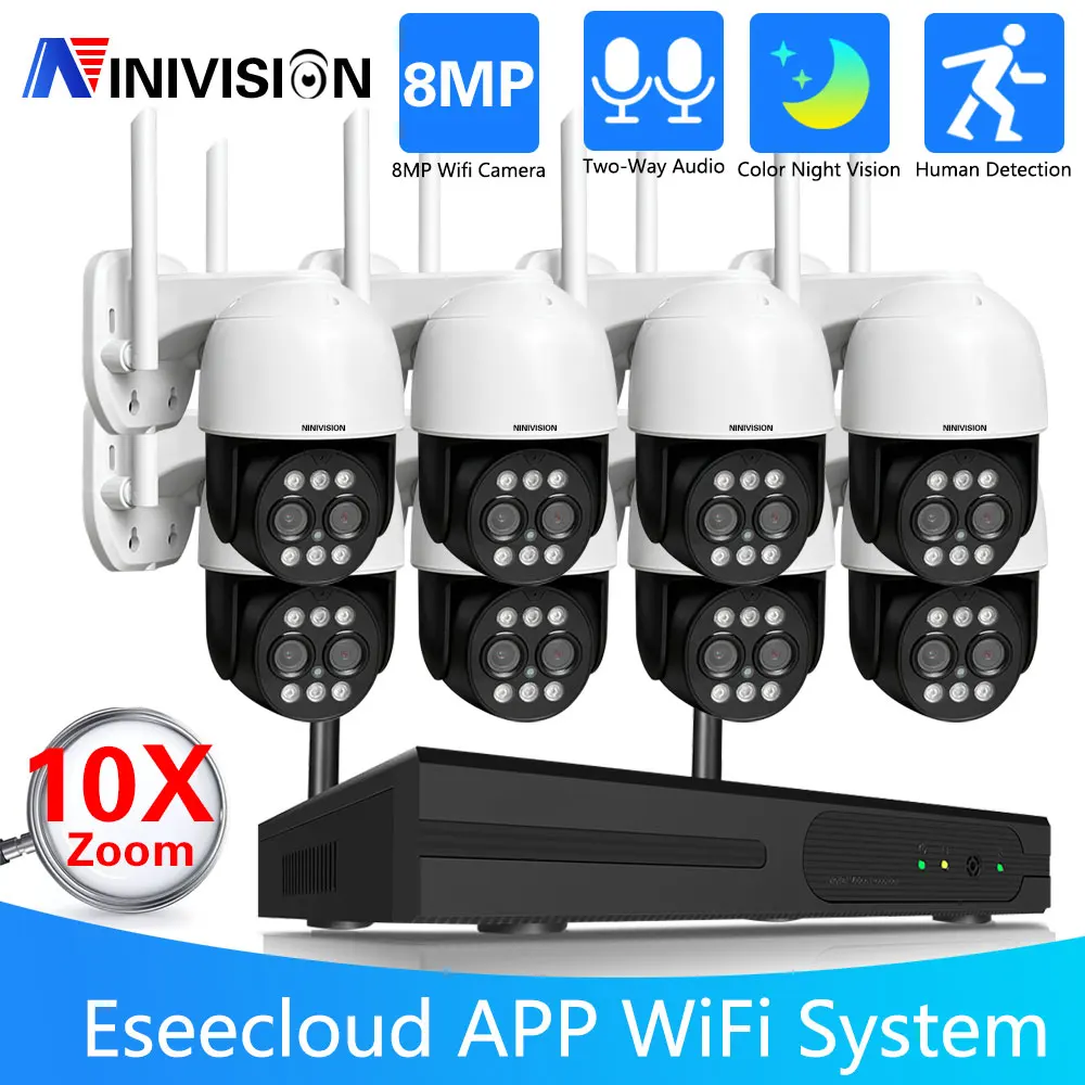 

10X Zoom 4K Wifi CCTV Camera Security System Kits 10CH Wireless NVR SOutdoor Auto Tracking PTZ IP Camera Video Surveillance Kit