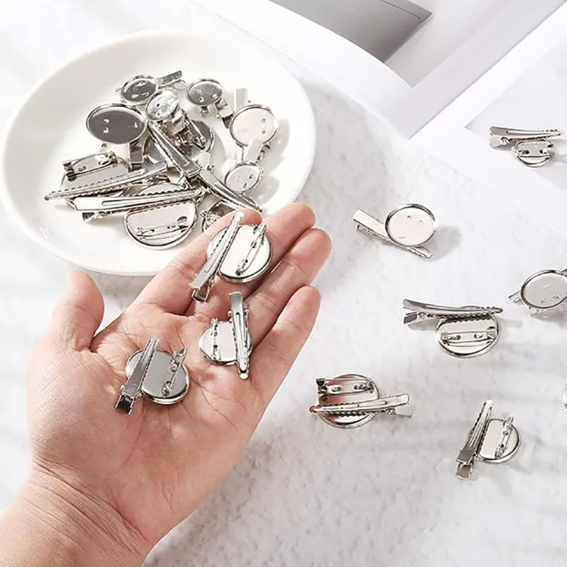 

10/20/50Pcs Silver Brooch Blank Round Trays With Alligator Clip and Pin Metal Safety Pin For Wedding Garment Clothes Supplies