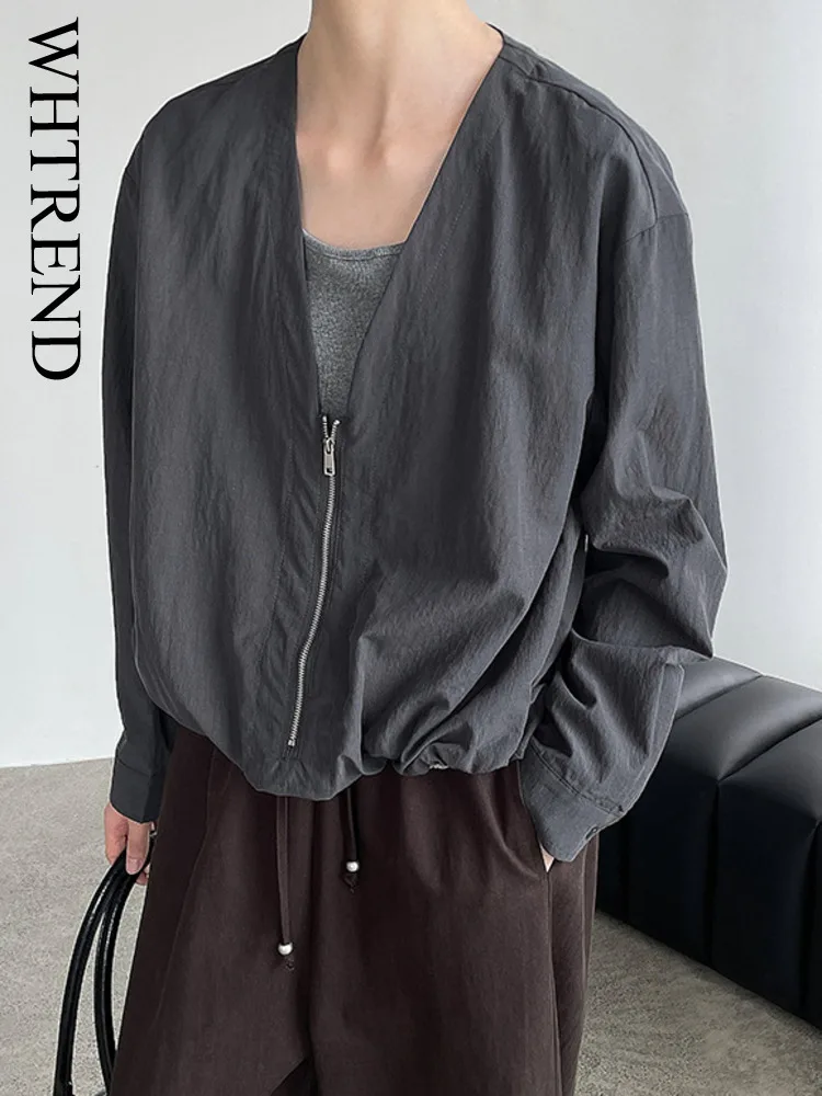 

WHTREND Корейский стиль, искусственная рубашка из двух частей с v-образным вырезом и цветными блоками на молнии для женщин, осень 2021, нишевый топ WH1419