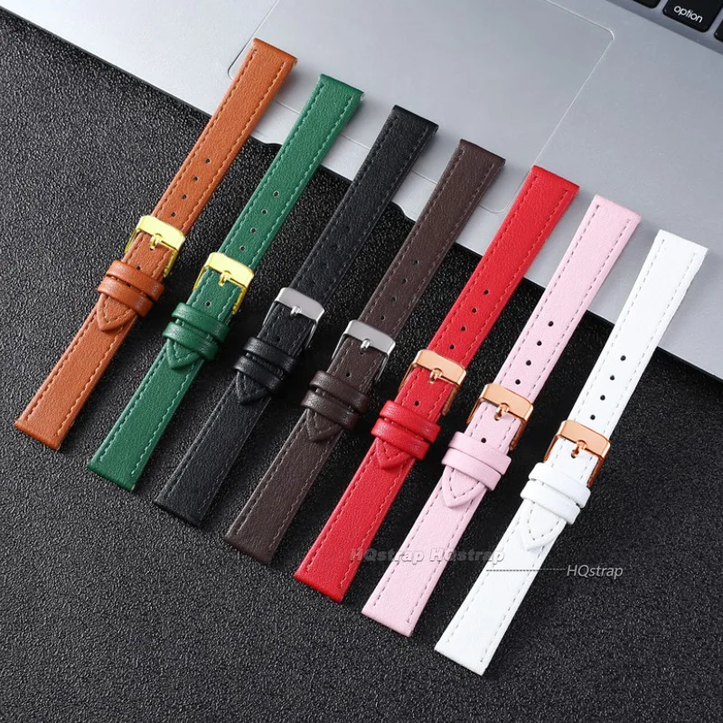 Ultra-thin Leather Watchband Watch Belt Strap Wristwatches Band 10mm 12mm 14mm 16mm 18mm 20mm 22mm Red White Black Bracelet