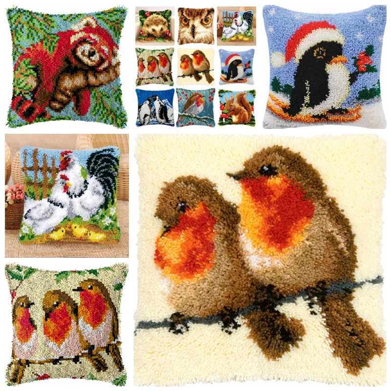 

DIY Animal Series Latch Hook Kits Cushion Latch Hook Kits Sloth & Bird High Quality Cushion Needlework Pillow Kit Cross Stitch