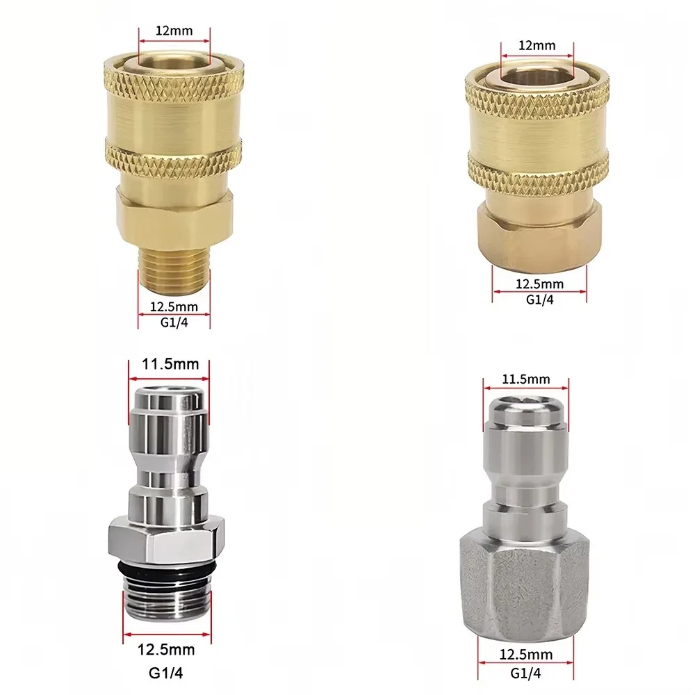 High Pressure Washer Quick Connect Coupler SS G1/4 External Internal M14 Thread Adapter Car Wash Water Gun Connector Fitting image 2