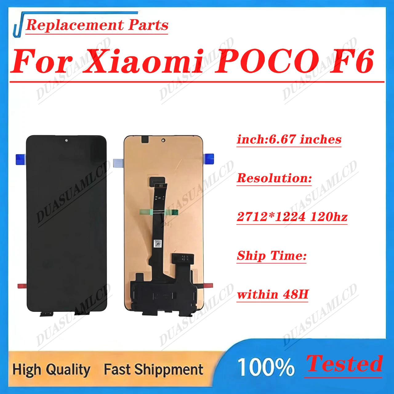For Xiaomi Poco F6 AMOLED Display Full Assembly – 120Hz, Fingerprint Compatible, 100% Tested, 3-Month Warranty