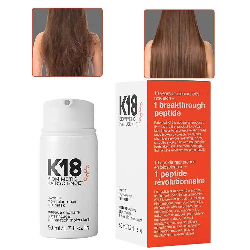 K18 masker rambut perbaikan molekul Leave-In, perawatan Keratin pengaturan dalam, menghaluskan rambut, perawatan rambut sehat 50ml