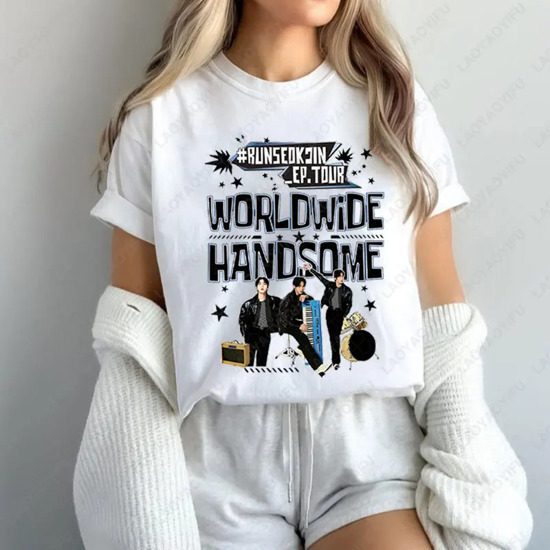 قميص جولة وسيم في جميع أنحاء العالم Ji.n Tees RunJin بلايز World.wide وسيم 2025 تي شيرتات قطن امرأة موضة ملابس الشارع الشهير التي شيرت