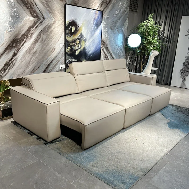 #Modern Luxury Electric Recliner Bench Sofa Set European Design Genuine Leather Remote Control Solid Wood Living Convertible