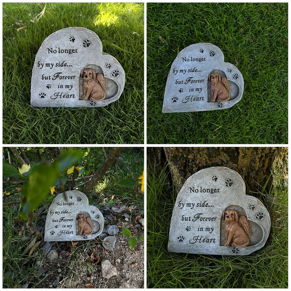 Dog Memorial Stone Resin Wear Resistant Pet Grave Marker Outdoor Garden Memorial Statue Tribute Gift Pet Grave Markers