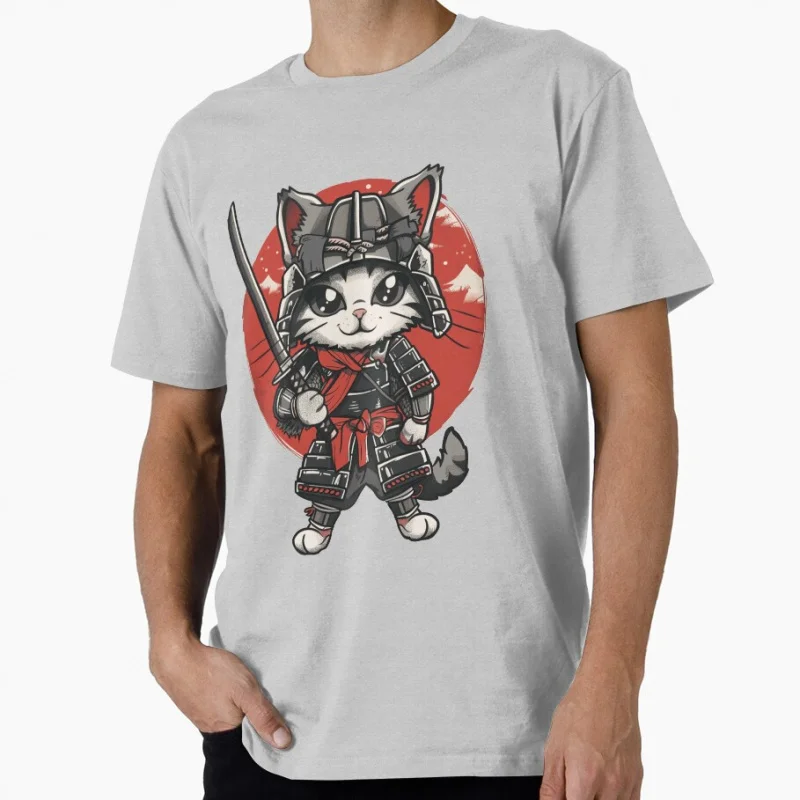 Ninja Japanese Samurai Cat Kitten cute Gift t shirt for men Large size tops S-6xl 100% cotton printed clothes