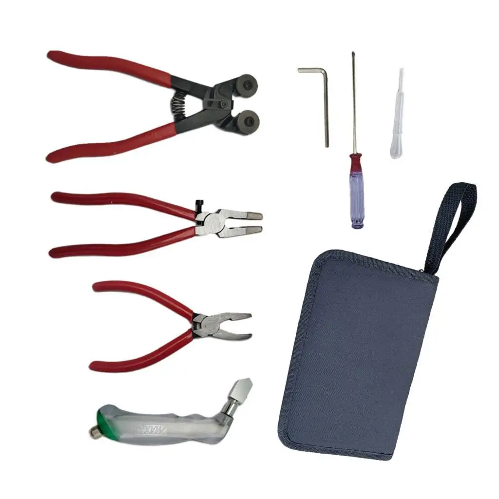 Glass Cutting Tool Set Professional Oil Feed Glass Cutter with 2 Pliers Scribe Engraving Pen Oil Dropper for Mirrors Mosaic