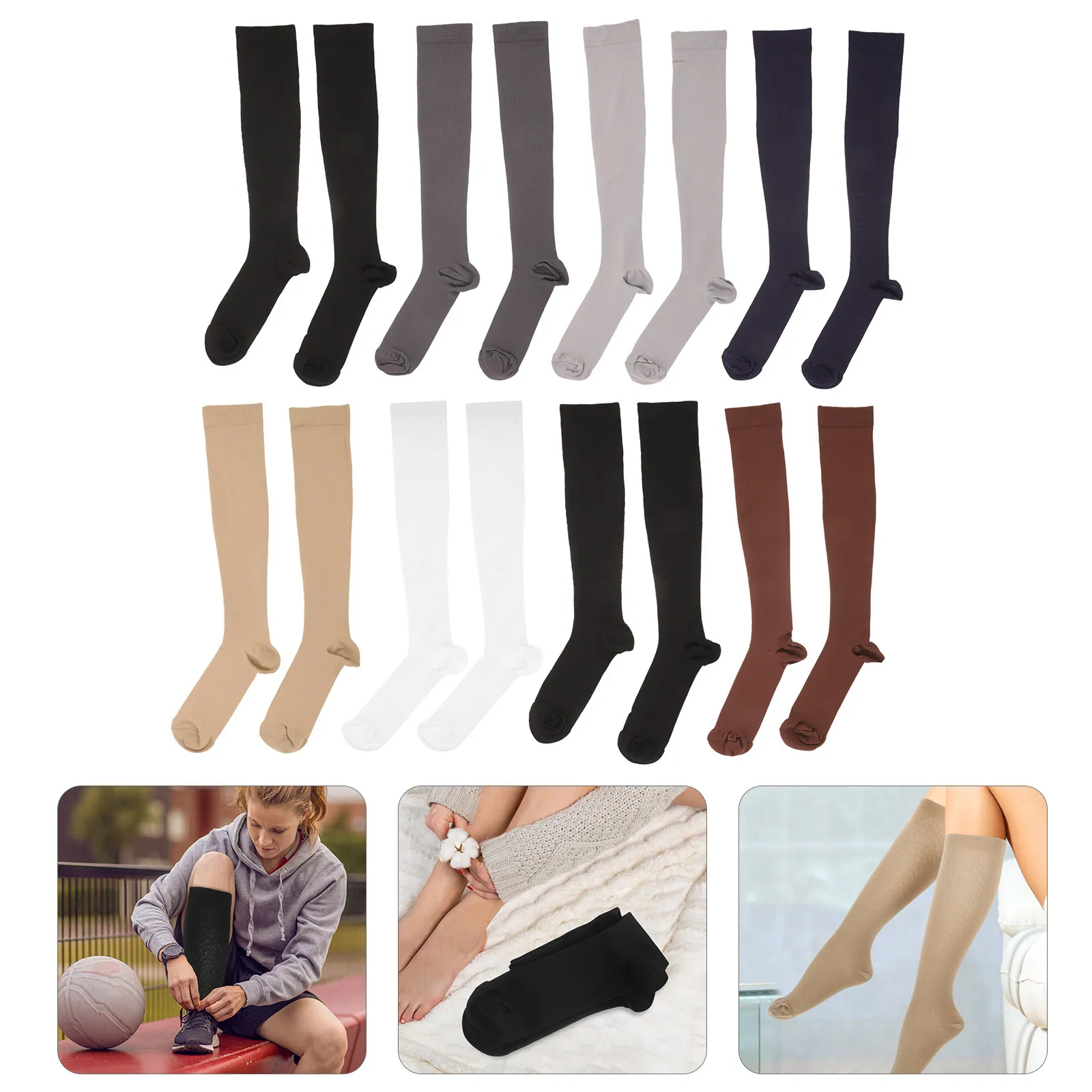 

8 Pairs Running Socks High Tube Warm Winter Outdoor Fitness Long Cuff Shaping Leg Support Elastic Moisture Wicking L XL