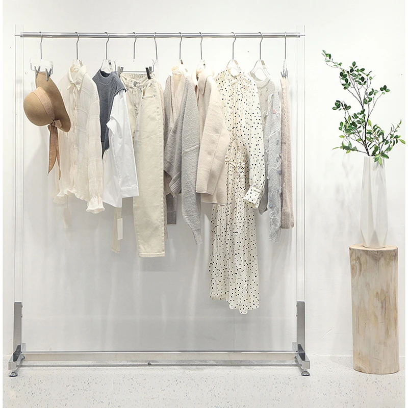 Retail Store Fixture Hanging Clothes Custom Shop Design Metal Gold Clothing Dress Acrylic Display Rack