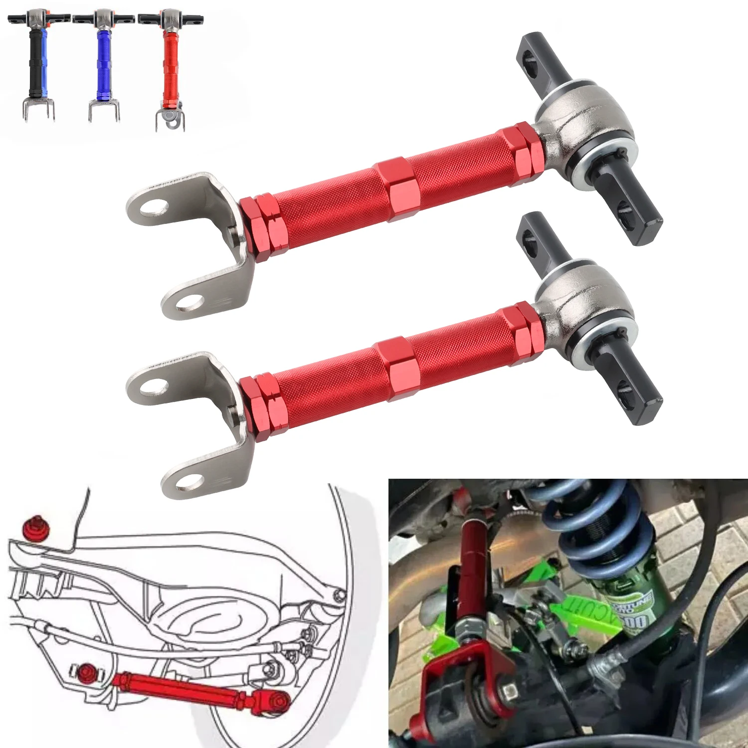 1Pair Adjustable Racing Rear Suspension Camber Control Arms Kit For Honda Civic 01-06 Black/Red/Blue