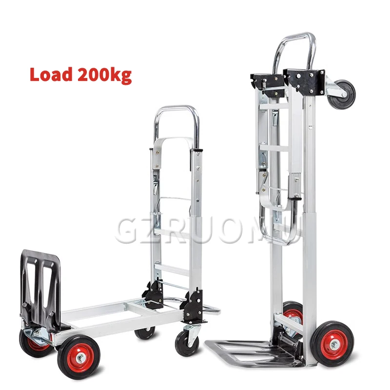 Travel Trolley Household Four-Wheel Folding Shopping Hand Cart Aluminum Heavy Duty Luggage Pull Rod Flatbed Cargo Handling Tool