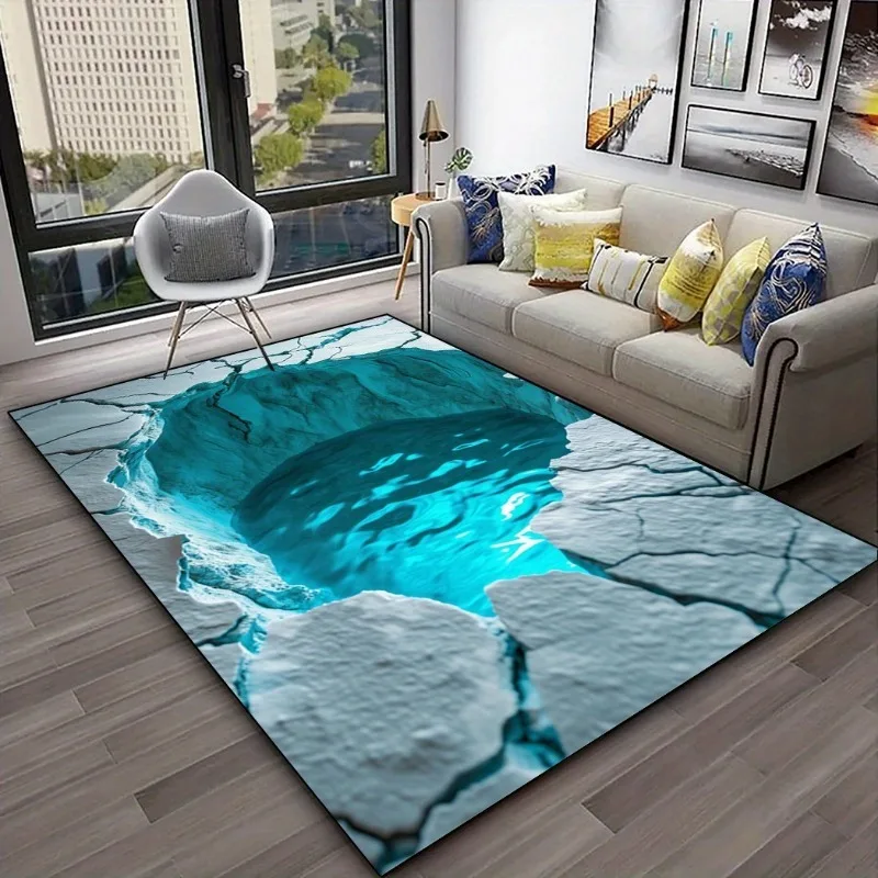 3D Desert Crack Blue Water Design Rug Non-Slip Machine Washable Carpet Fashion Bedroom Living Room Beach Style Floor Mat