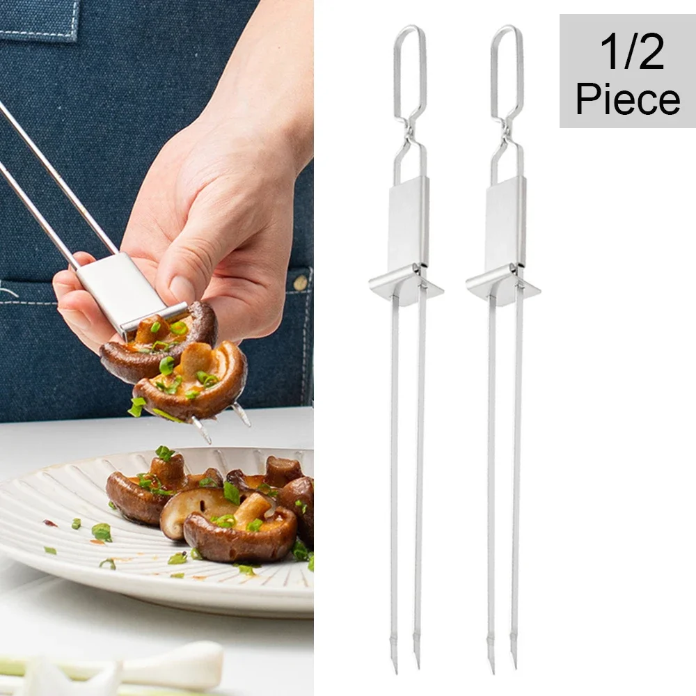 Brochetas telescópicas para barbacoa, palo para parrilla, tenedor portátil reutilizable de acero inoxidable para barbacoa, adecuado para acampar al aire libre, 1/2 Uds.