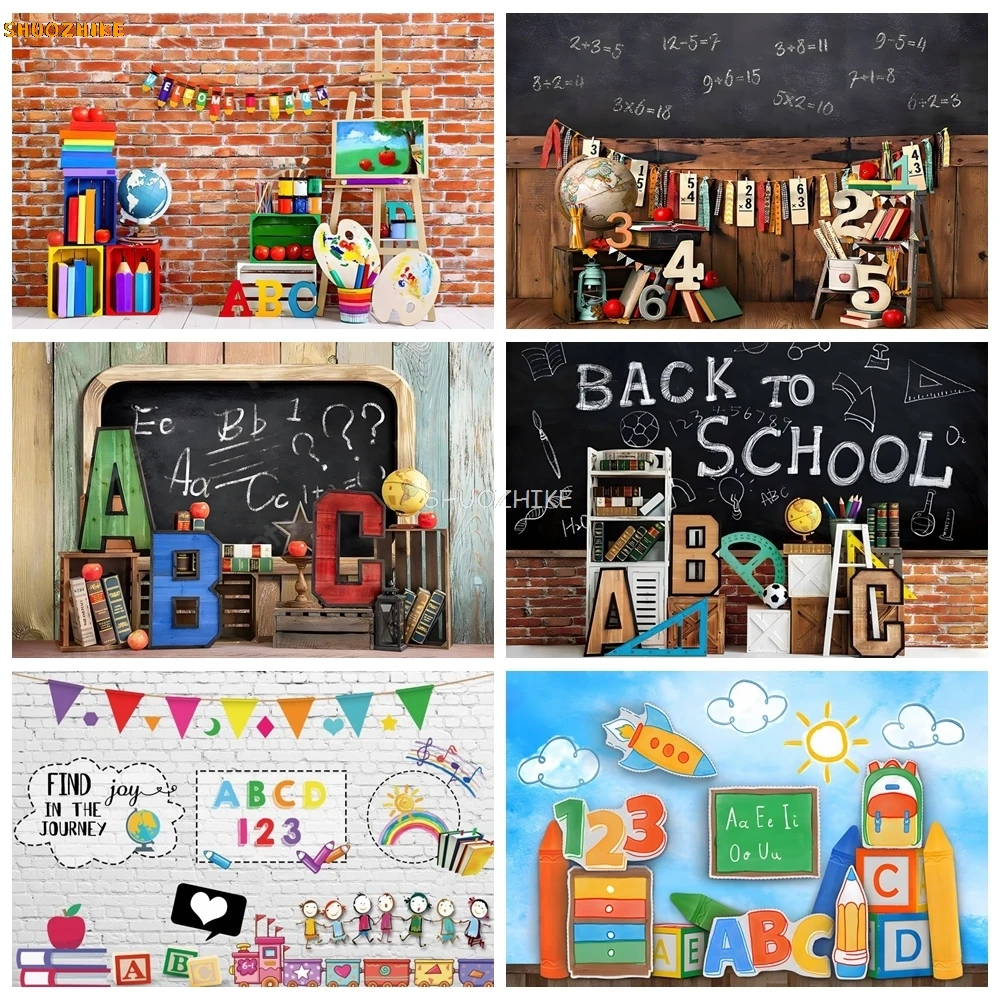 Welcome Back To School Photography Backdrop Black Chalkboard Globe Book First Day of School Homecoming Children Photo Background