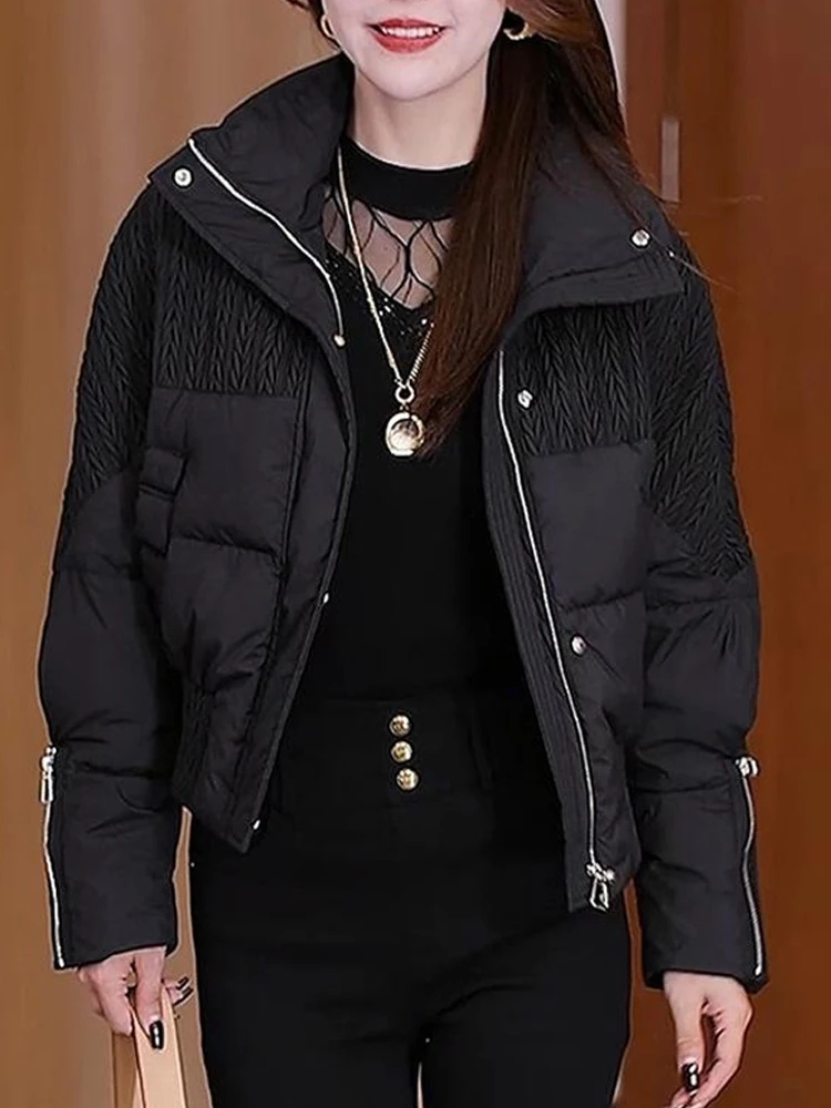 

Модная женская хлопковая куртка с длинным рукавом, воротником, приталенная, в корейском стиле, для повседневной носки, свободного кроя, с объемным кроем