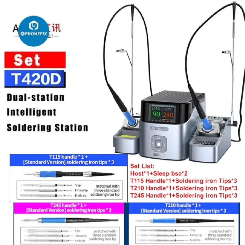 

AIXUN T420D Soldering Station Intelligent Dual Channel Welding Station with T245 T210 T115 Handle Tips PCB IC Repair Solder Tool