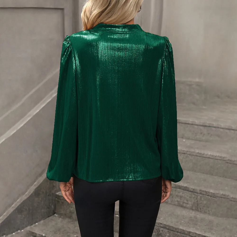 エレガントな長袖ブラウス レディース 2025 秋冬 ファッション 無地 Vネック ルーズシャツ ブラウス トップス エレガント