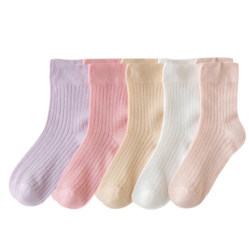 Pack of 5 Pair Socks for Girls Soft and Breathable Kids In Tube Socks Solid Short Socks for Daily Wear and Parties