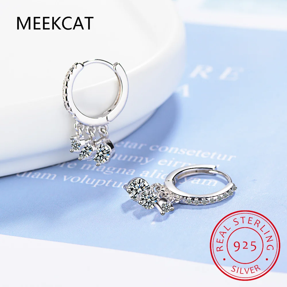 Pendientes D Moissanite de 3 quilates, Huggie de 2 quilates para mujer, Plata de Ley 925, pendientes colgantes de aro de 1 quilate con certificado Original de moissanita