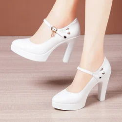 6 8 10cm Small Size 32-43 Shallow Genuine Leather Shoes Women Pumps 2024 Block High Heels Shoes Platform for Office Model Mom