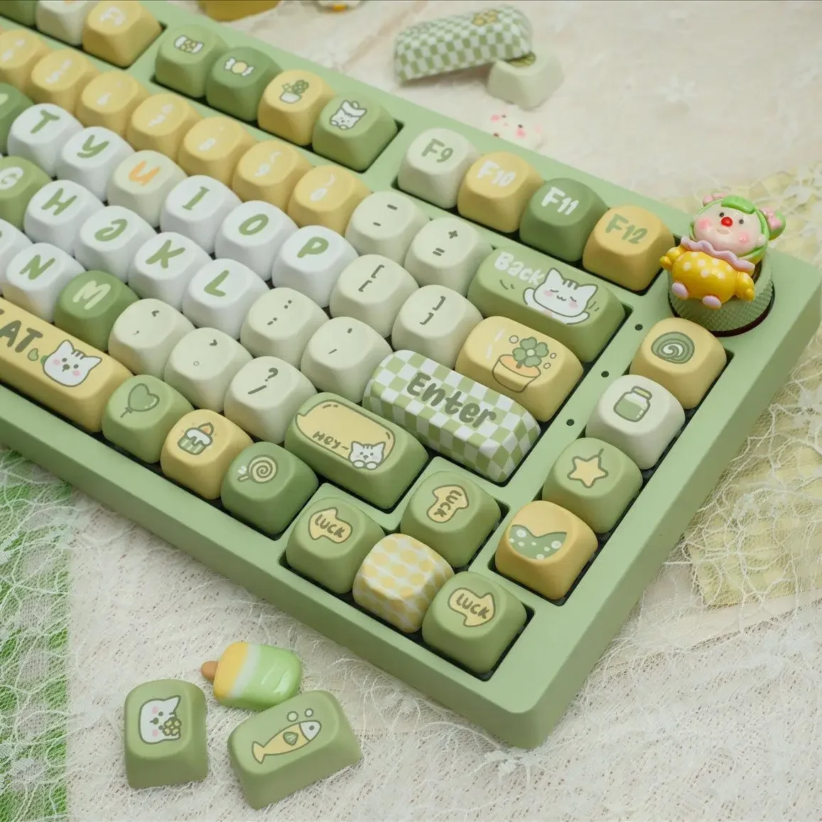 Imagem -02 - Lucky Cat Moa Keycap para Teclado Mecânico Material Altamente Pbt Sublimação de Cinco Lados Verde Faça Você Mesmo 125 Chaves