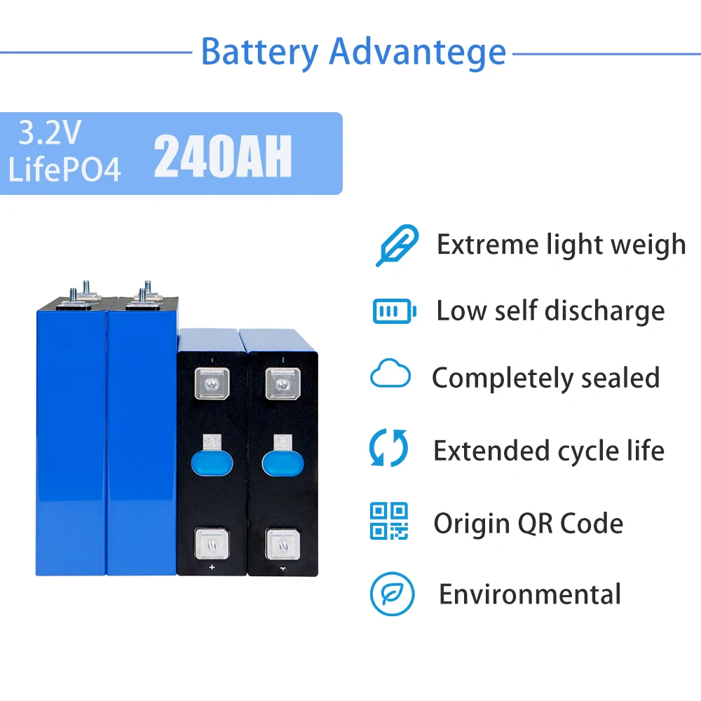 3.2V 240ah LiFePO4 Battery Brand New Lithium iron phosphate DIY 12V 24V 48V Rechargeable Cell For Camper Electric Car RV Boat