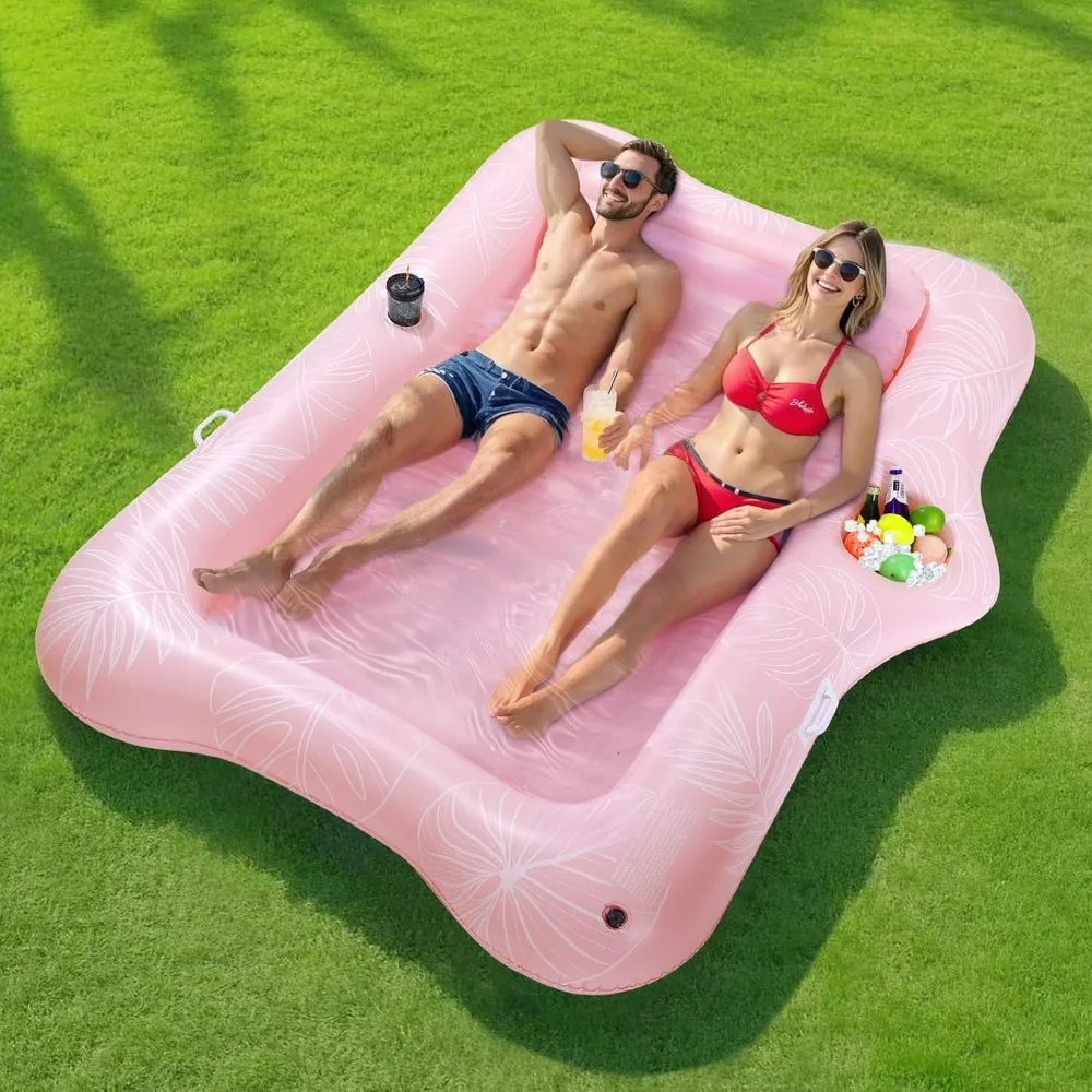 

Pool Floats Adult, Large Floating Bed with Ice Bar, Tanning Bed Pool Raft Inflatable Lounger with Drink Holder Tanning Chair