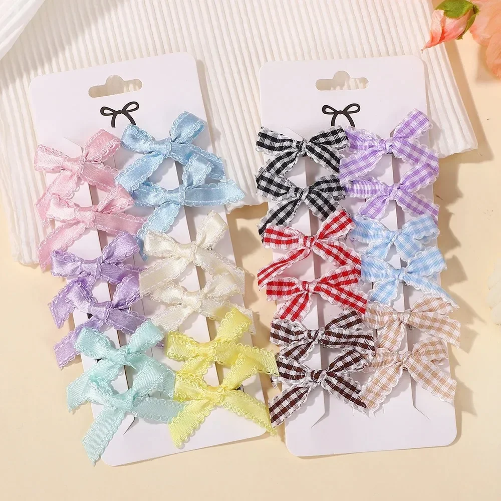 Mini Bowknot Hairclips for Girls, Ins Style, Y2K Lace Side Ribbon Hairgripes, Fashion Party Dress Up for Head, 12 PCs/Set