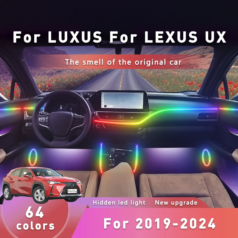 

FILIPLI For The LEXUS UX For 2021 64 Colour RGB Car Ambient Light App Controlled Car Interior Lights DIY Car Interior LED Strip