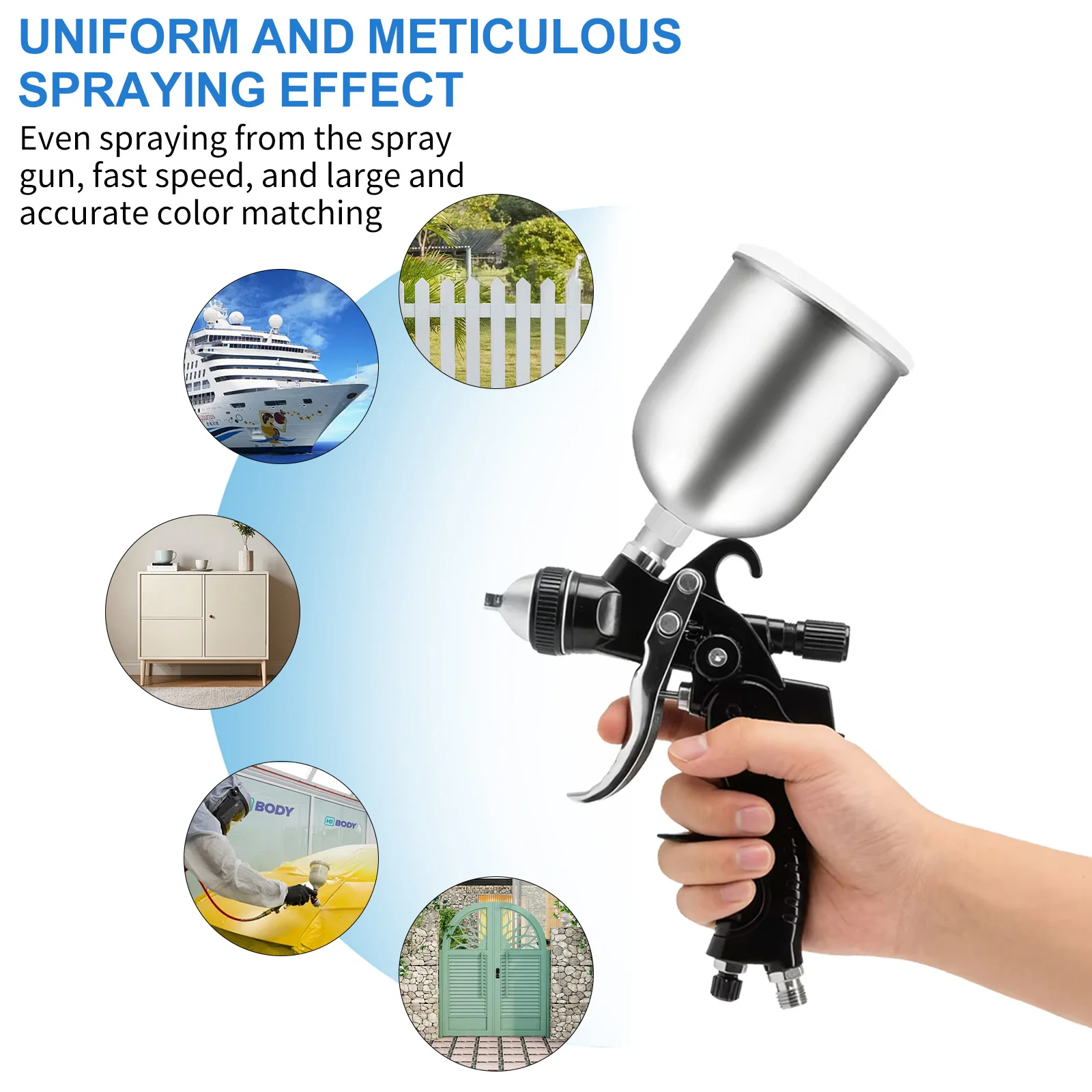 HVLP H2008 Paint Spray Gun 1.4/1.7/2.0/2.5mm Nozzle 600ml Aluminum Cup Air Gauge Filter Gravity Feed Car Wall Refinish Furniture