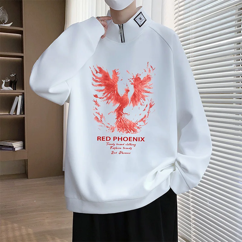 

Графический круглый вырез 2026 Edition | Мужская толстовка большого размера с воротником-стойкой в американском стиле, повседневная уличная одежда