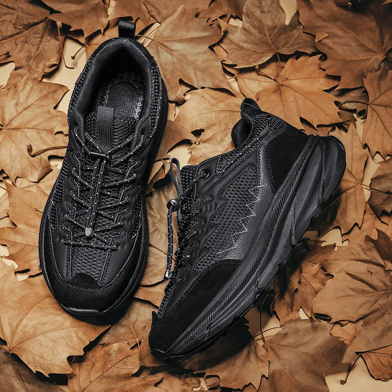 Men Breathable Hiking Shoes Platform Trekking Sneakers Anti Slip Running Shoes Wear-resistant Camping Mountaineering Footwear