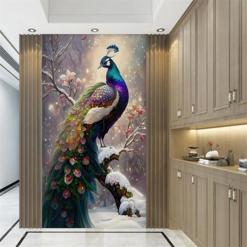 

Пользовательские обои 3d фреска ультра высокой четкости цветы открытая богатая картина маслом павлин крыльцо фон обои настенная живопись