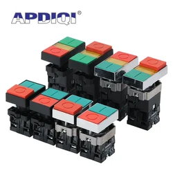 1Pcs XB2 조명 플랫 하이 푸시 더블 키 버튼 순간 금속 플라스틱 스위치 전압 220V 24V 시작 중지 재설정 램프 22mm