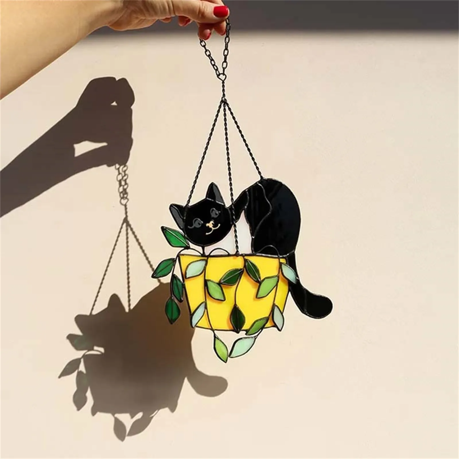 Cat In A Flowerpot Suncatcher Stained Glass Clear Crystals for Crafts Bulk Christmas Ornament Garland Crystal String Lights