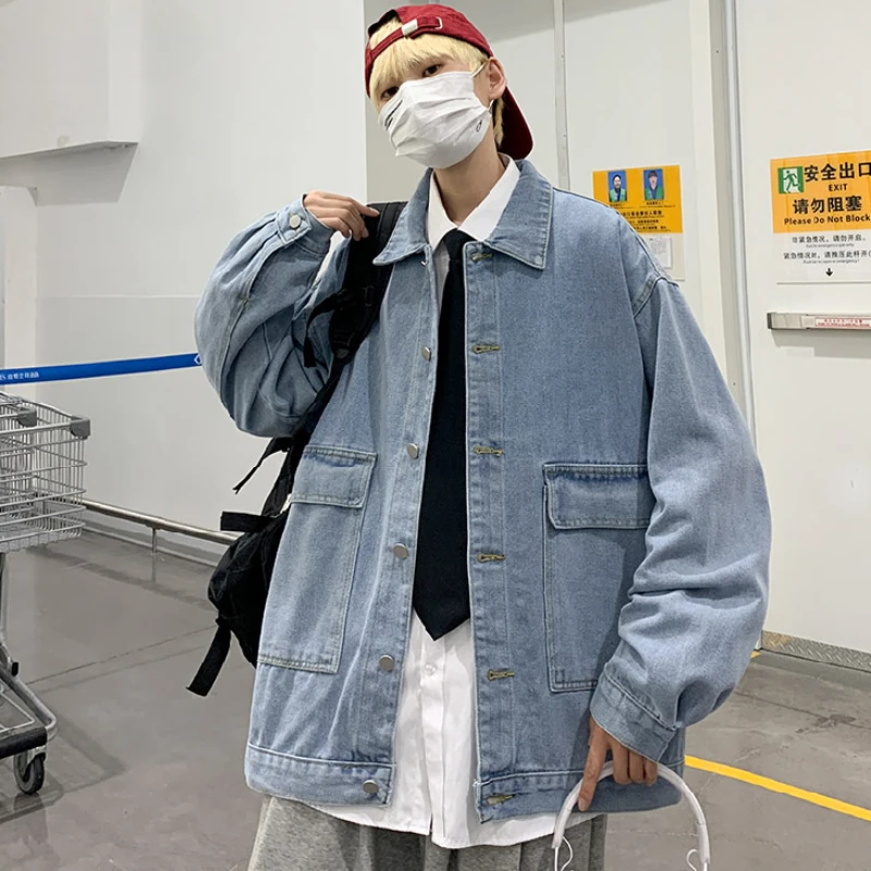 Denim Jackets Men Autumn Large Pockets Windproof Daily All-match Baggy Comfortable College Vitality Korean Style Streetwear Chic