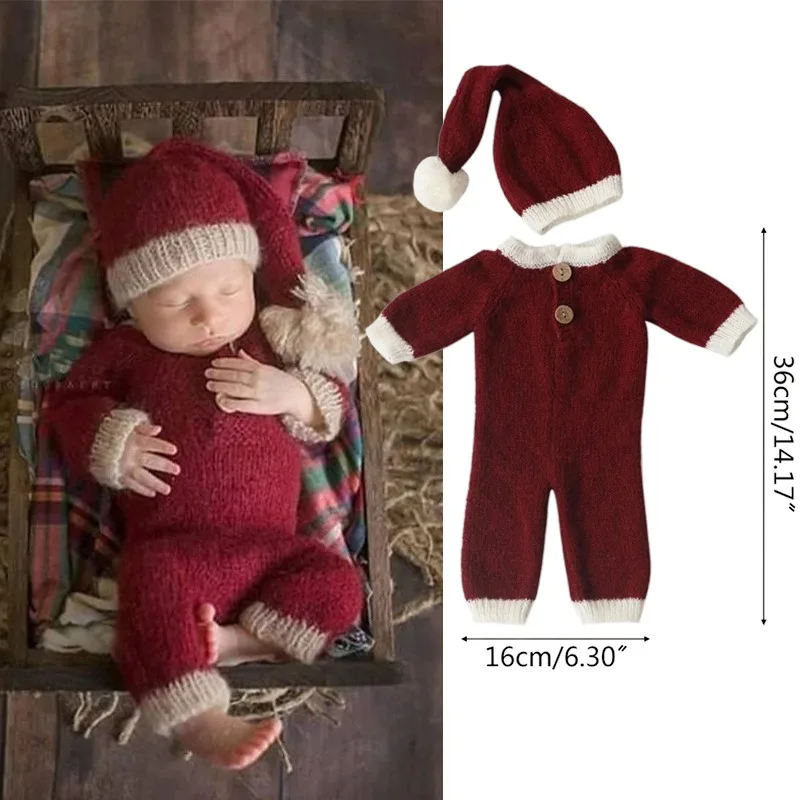 

Christmas Clothing Newborn Photography Outfits Soft Mohair Crochet Knitting Hat and Jumpsuits Costume Sets Photoshoot Props