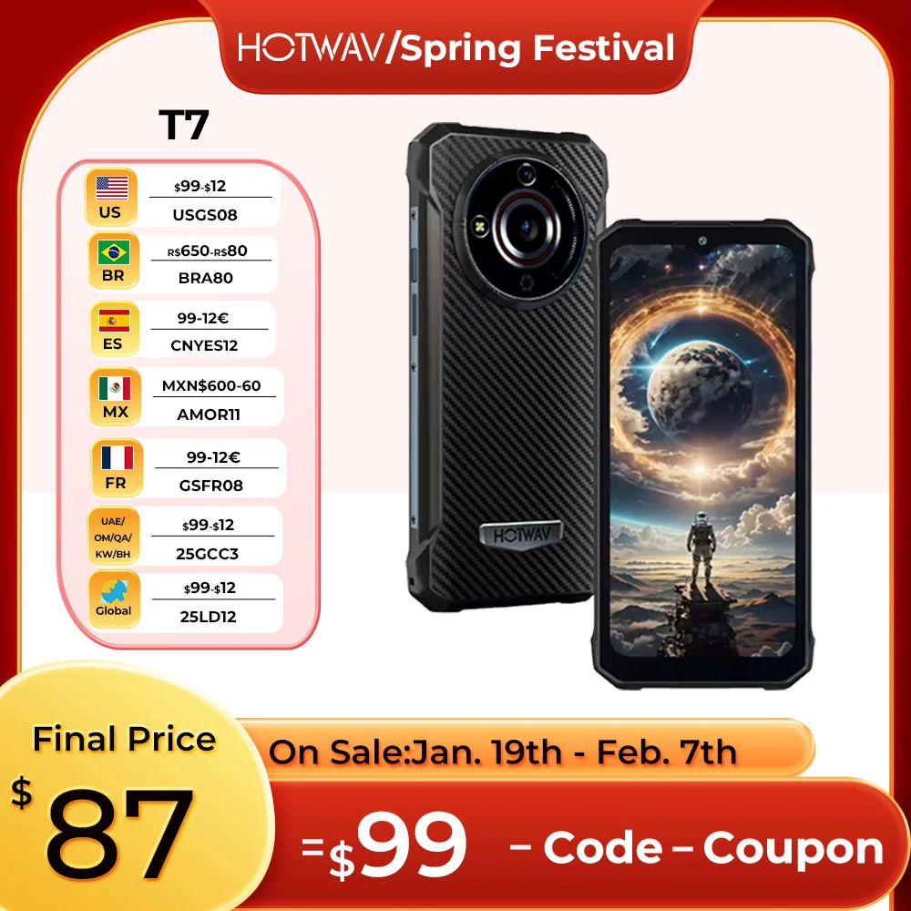 

Global HOTWAV T7 Rugged Smartphone Android 13+ 6280mAh Large Battery Smartphone 8(4+4)+128GB 21+8MP Camera Cell phone