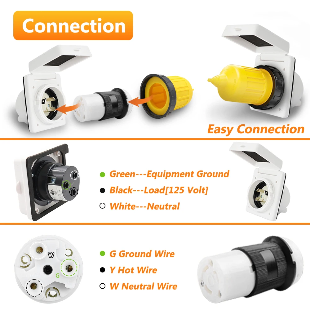 NEMA L5-30P إلى L5-30R الأصفر قابس طاقة ل RV مقطورة معدات التخييم قارب قافلة متنقل فان 30A مع تويست قفل المقبس