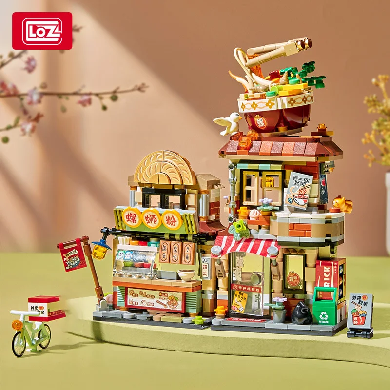 LOZ Street View series Food street Lemon Tea Shop Spiral rice noodle shop aquatic house model children\'s building blocks toys