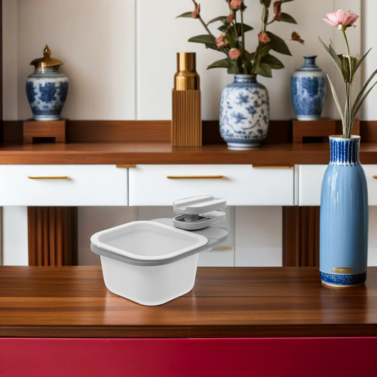 

2Pcs Rotatable Desktop Storage Box Plastic Waste Paper Bin Small Trash Container Clip-on Under Table Desk Organizer White Gray