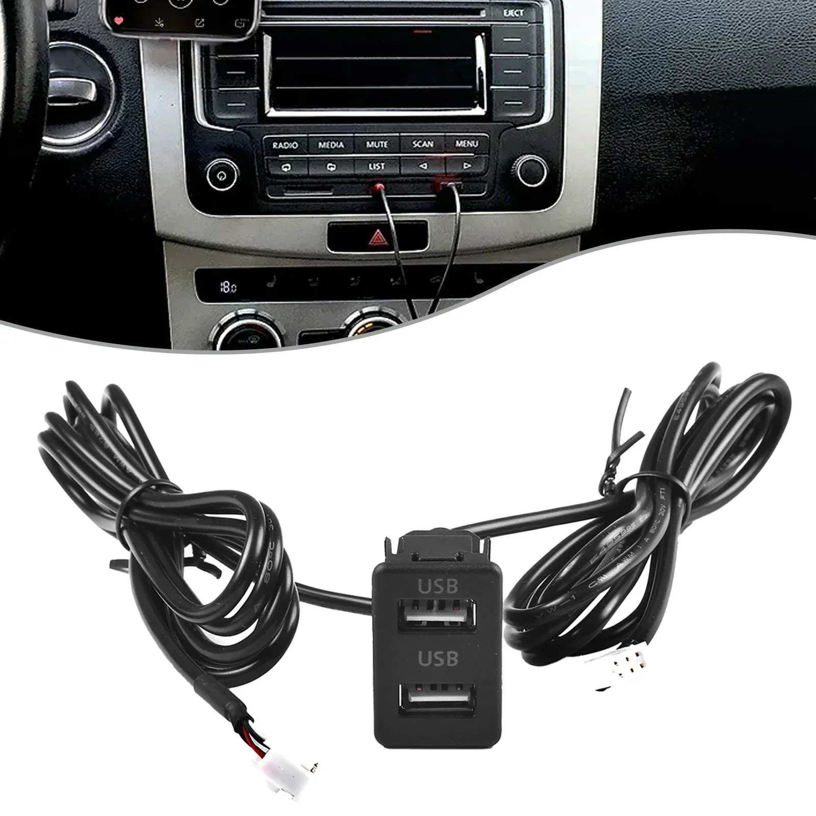 1pc Car Dash Mount Dual USB Port Panel Interface Extension 145cm Cable Adapter 4pin+6pin Universal Socket New ABS Accessories