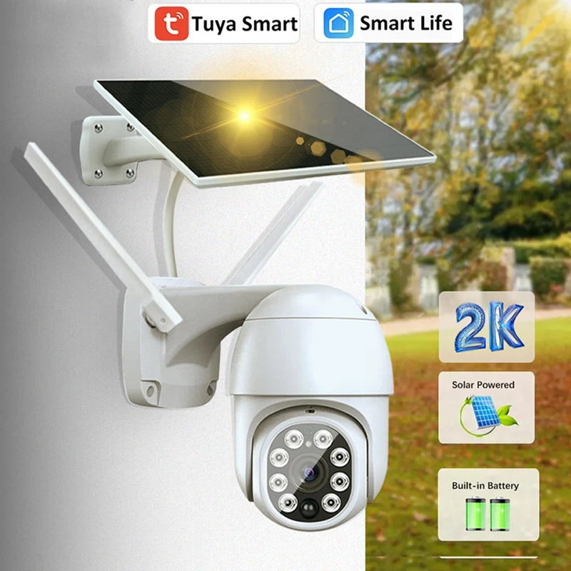 Tuya WiFi 3MP Solar Camera 10000mAh Battery Wireless PTZ Outdoor PIR Monitoring AI Human Tracking Night Vision CCTV Smart Life
