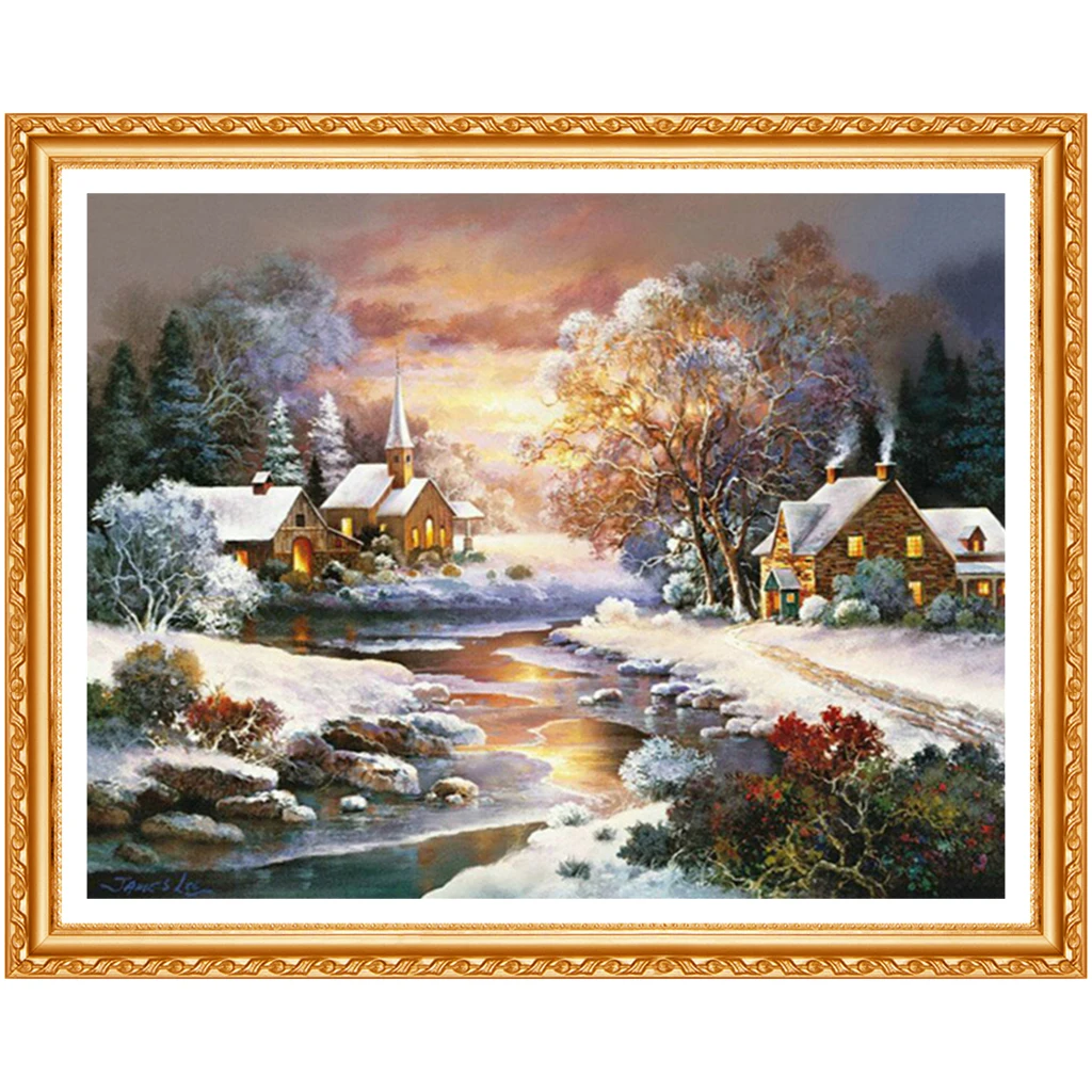 1PC frameless 5D DIY Diamond Painting Winter Snow Scene Landscape with Cabin - 50X40cm Full Round/Square Drill -Home Decor Chris