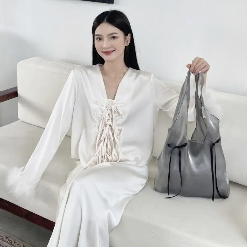 

Tote Bag Fashion Small Square Bag Women Shoulder Bags Niche Design Bow Solid Color Axillary Bags Leisure Versatile Handheld Bags